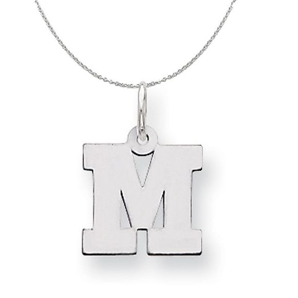 Silver Amanda Collection Small Block Style Initial M Necklace - 20 In